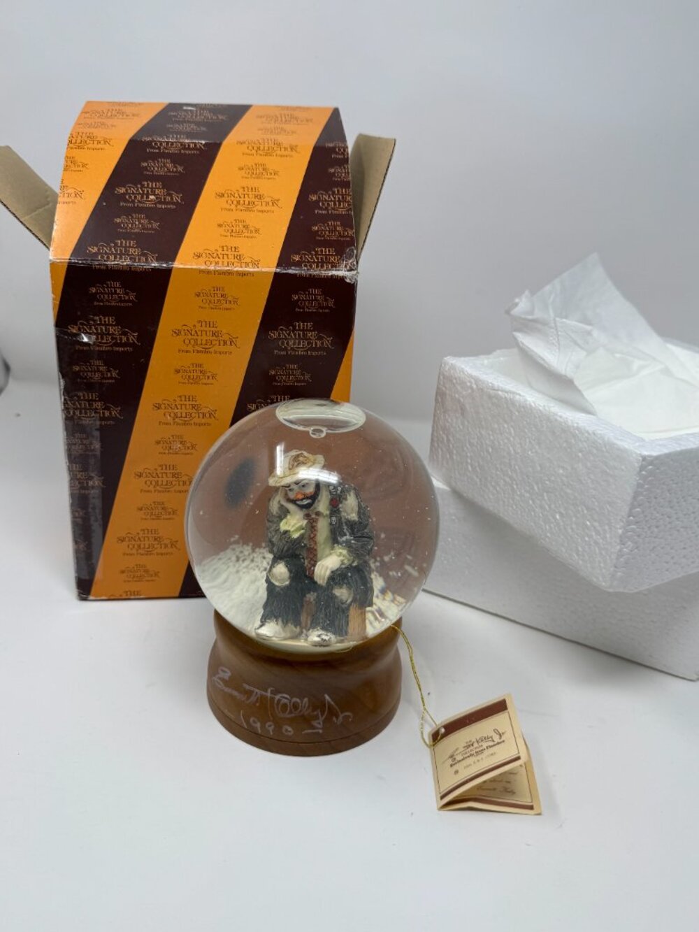 Vintage Emmett Kelly Jr Signed Weary Willie Clown Snow Globe Flambro Box